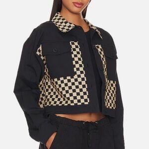 🏁Revolve Beach Riot Desert Trucker Black Tan Checkered Jacket Medium NWT🏁